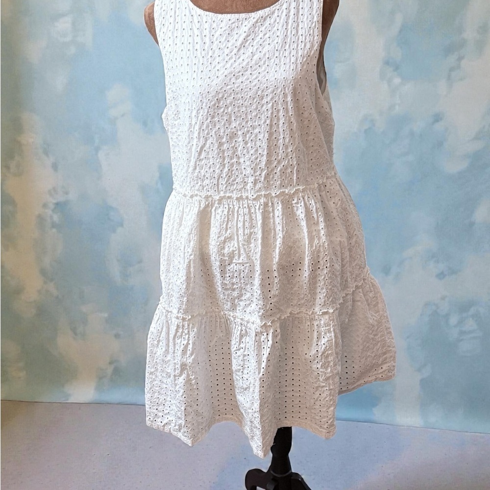 Lands' End Sleeveless White Eyelet Mini Dress